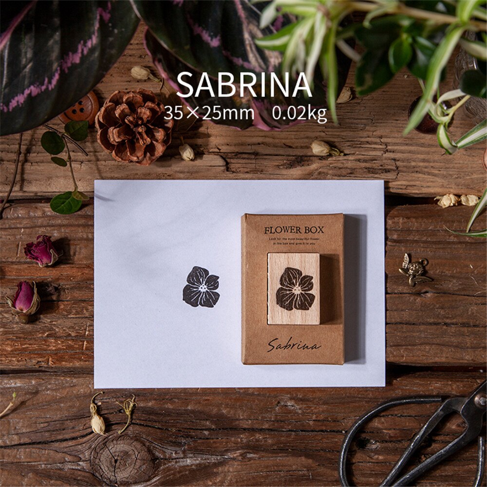 Sellos Vintage de plantas y flores para manualidades, sellos de madera para álbum de recortes, postales, tarjetas de diario, decoración, papelería Kawaii, 1 unidad: Sabrina