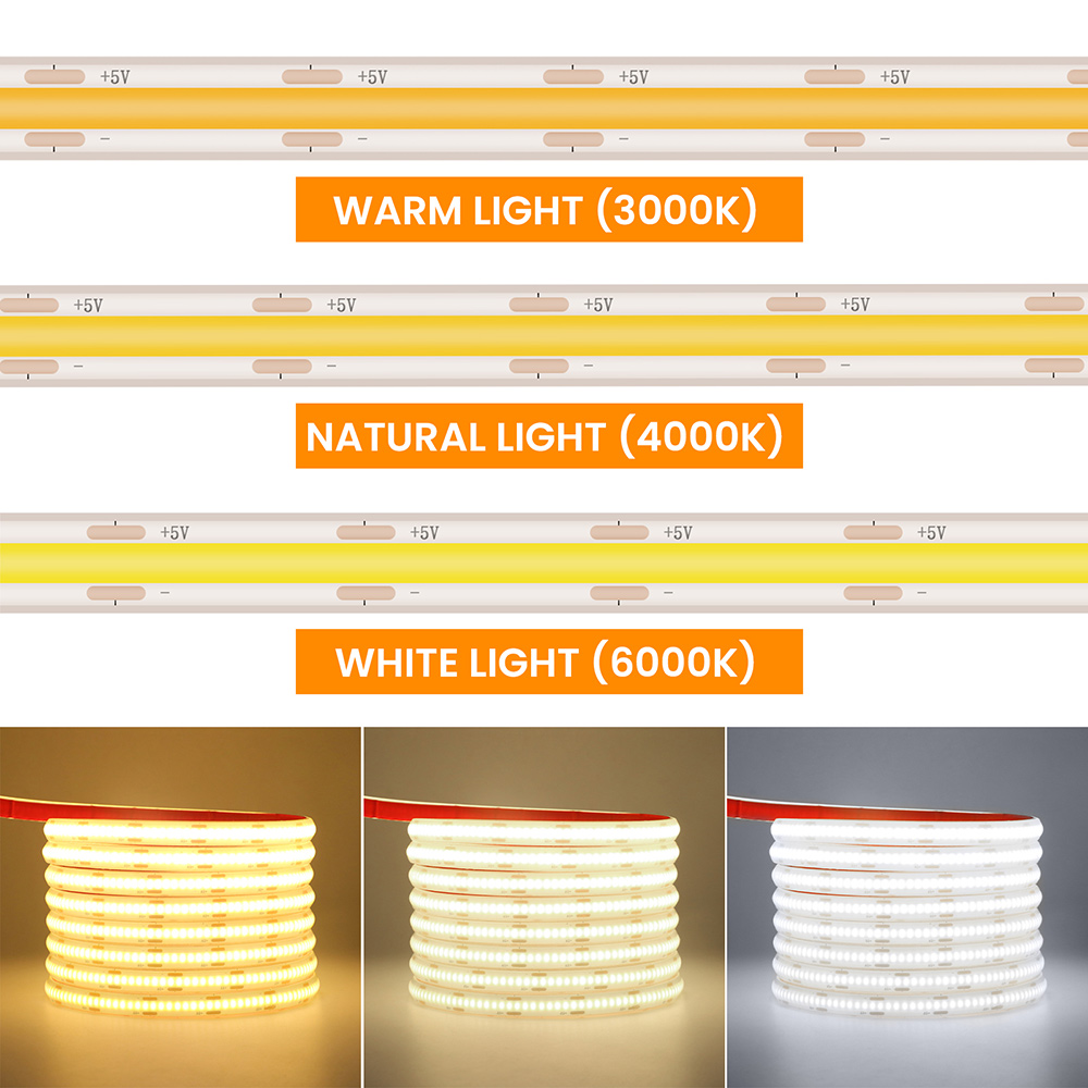 5V IP68 Wasserdichter COB-LED-Streifen USB-betrieben 3000K 4000K 6000K Licht 320 LEDs Flex DC5V Schranklampe TV-Hintergrundbeleuchtung Nachtbeleuchtung