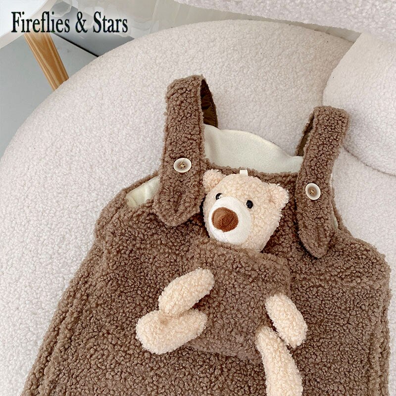 Conjunto de otoño para niñas, monos de una pieza para niños, ropa para niños, muñeca frontal de , oso, terciopelo grueso cálido de 1 a 7