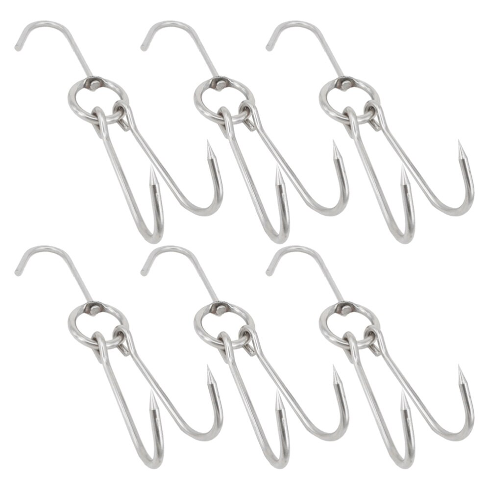 6pcs Stainless Steel Double Meat Hooks Drying Roast Duck Hook Bacon Hanger Grill Hanging Rack (3.5cm Diameter 24.5cm Length)