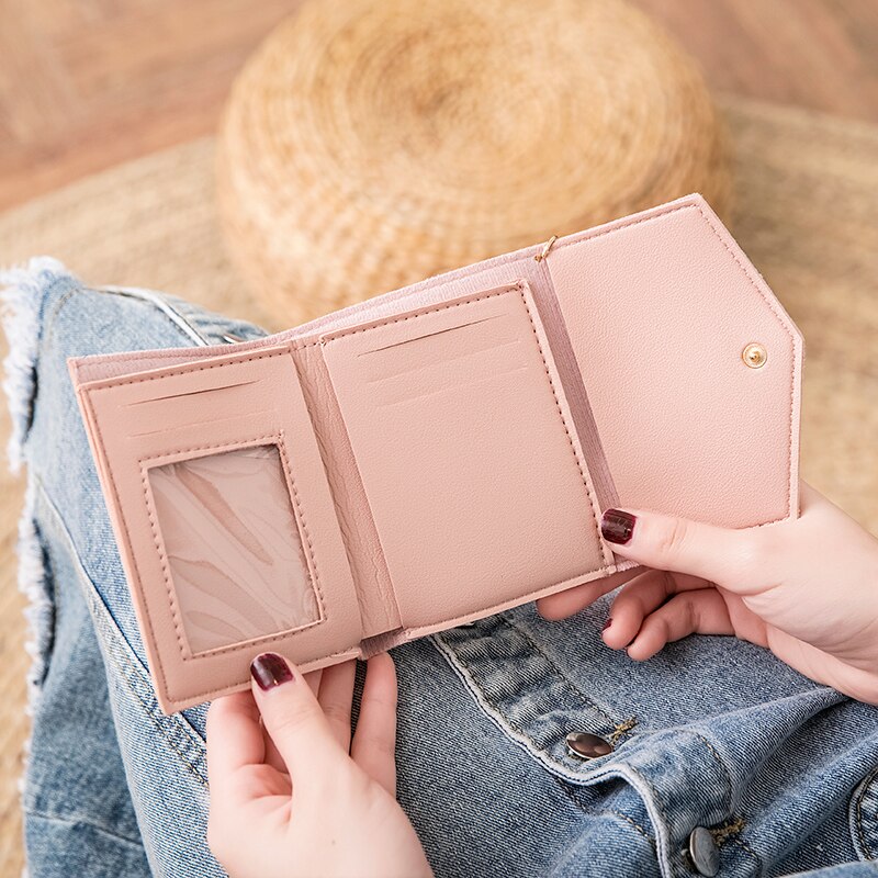 Trend Women Short Small Coin Purse Wallet Ladies PU Leather Folding Card Card Holder Tassel Decor Casual Bags