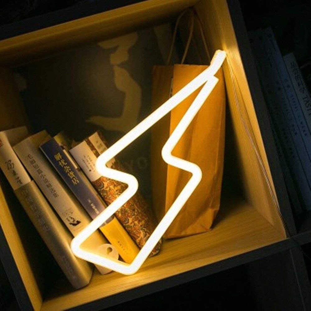 Neon Signs Lightning Battery Operated and USB Powered Warm White Art LED Decorative Lights Wall Decor for Living Room Office