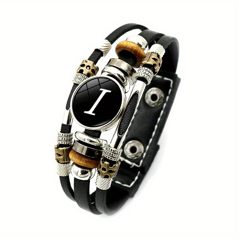 26 Engelse Letters Armbanden, Pu Lederen Armbanden, Retro Punk Stijl Handgemaakte Multi-Layer Kralen Hand Sieraden Paar: Antique Copper Plated