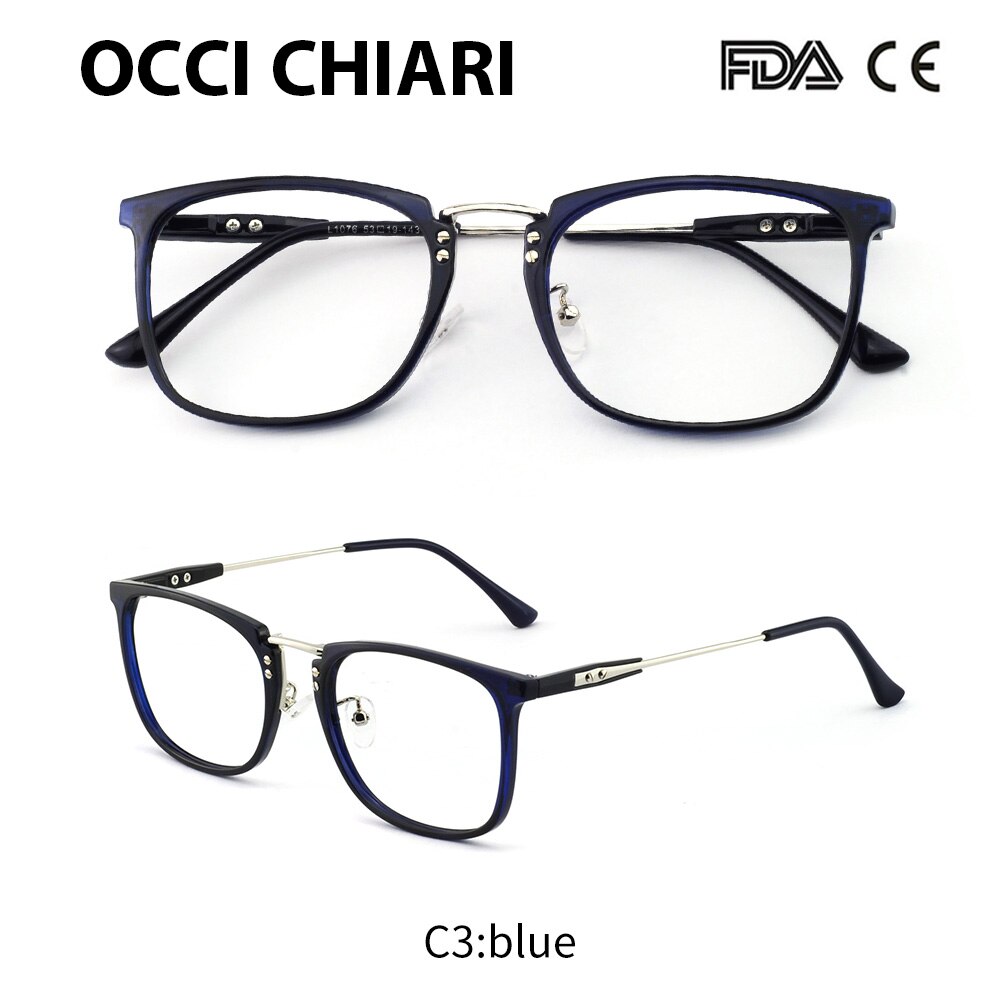 Korean Eye Glasses Frame Clear Lens Optical Eyeglasses Black Blue Eyewear Frames Spectacle for Men OCCI CHIARI OC2002: c3 blue
