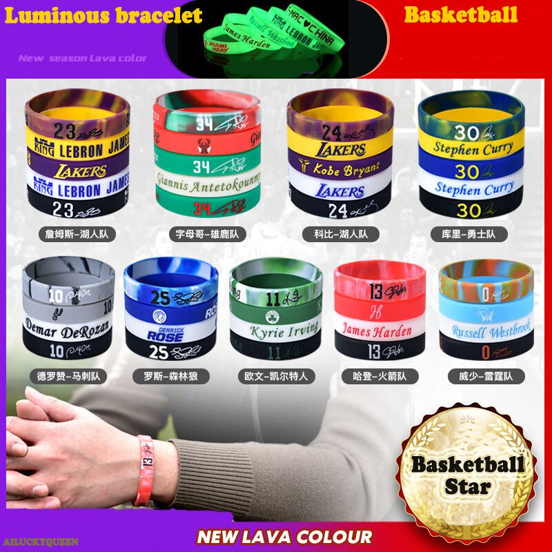 5Pcs Sport Basketbal Ster Polsbandje Armband Man Licht Up Siliconen Student Rubber Glow In The Dark Lichtgevende Armband Souvenir
