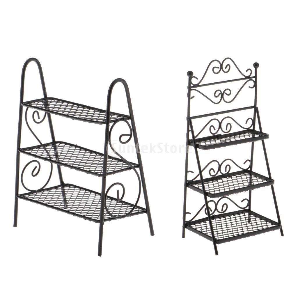 1Pc 1:12 Black Dollhouse Mini Metal Shelf Flower Stand Rack Decor Accessory