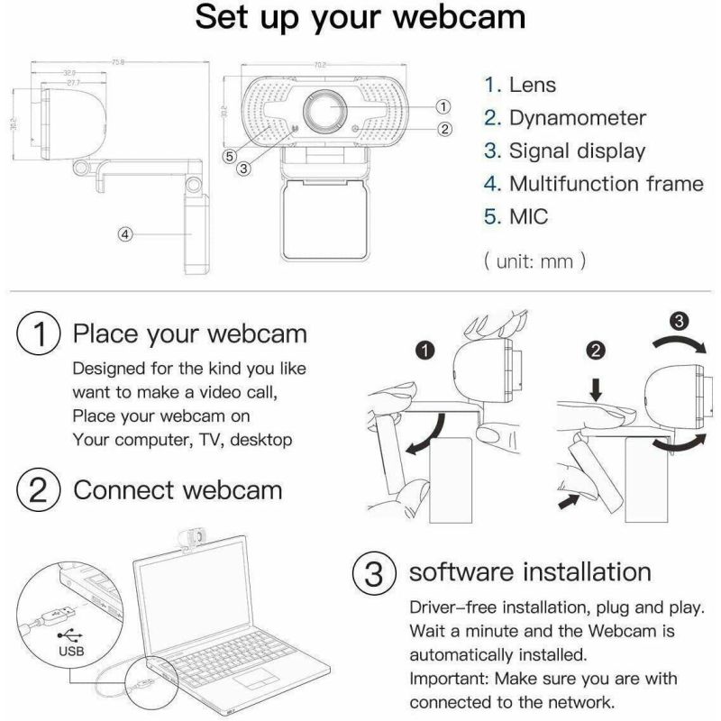 1080P HD Webcam USB PC Laptop Extenal Camera With Microphone Video Call Web Camcorders with Base Clip