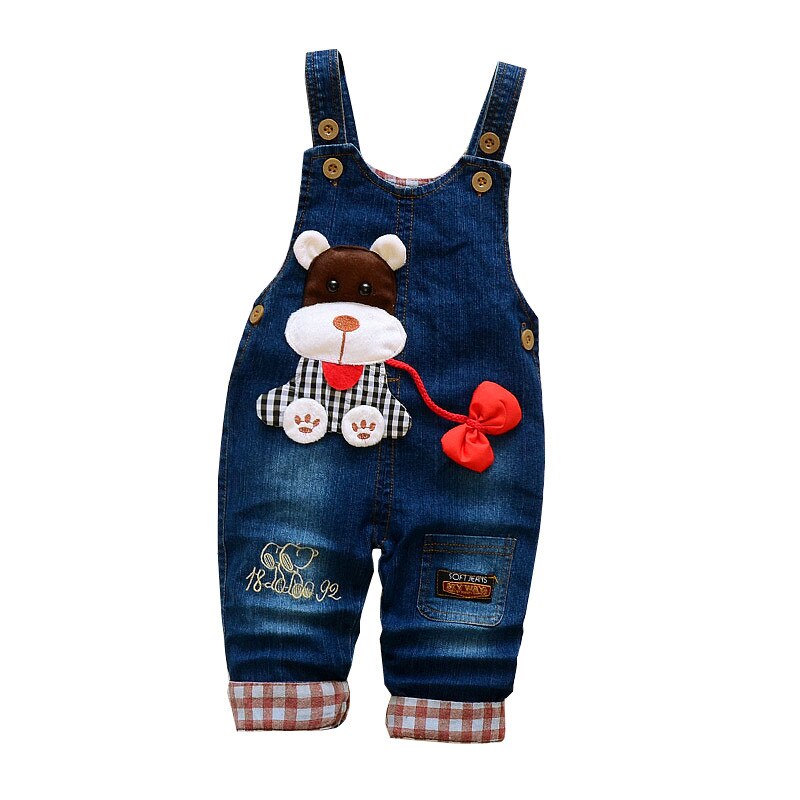 Broek Baby Herfst Lente Jeans Jumpsuits Kleding Baby Meisje jongens Cartoon Denim Jumpsuit Broek Jeans Baby Kleding: red / 24M