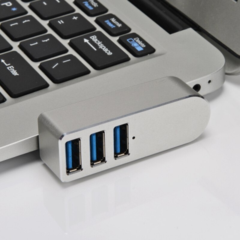Premium 3- port aluminium mini usb 3.0 hub  ,90 ° /180 ° grader roterbar, til pc, laptop, notebook pc, xps og mere
