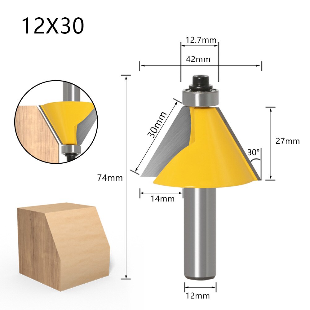 8Mm 6Mm 1/4 Inch 12Mm 1/2 Inch Schacht Chamfer Frees 15 Graden Bevel Rand Frees voor Hout Woodorking Machine Tools: NO12 12x30