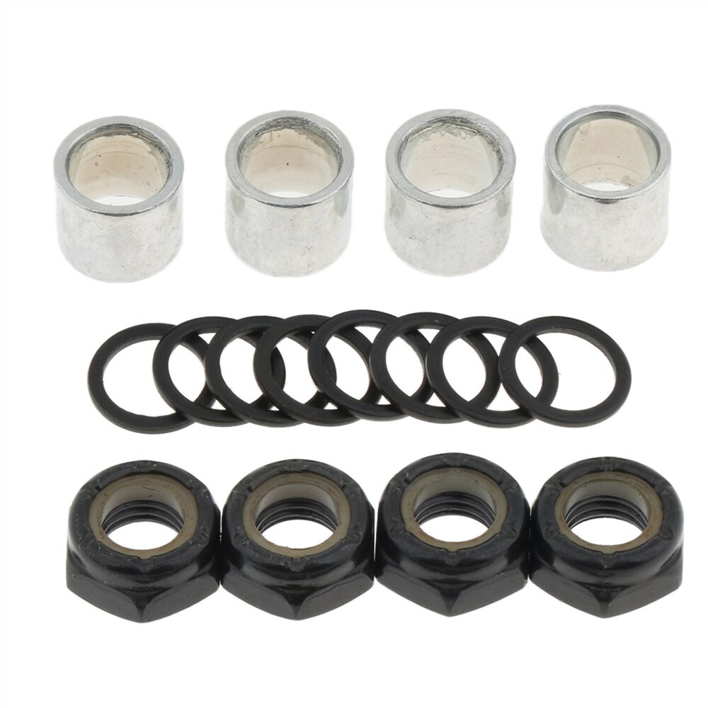 4pcs Nuts Skateboard Bearing Spacers Washers Nuts Kit Board Repair Rebuild Kit: Black