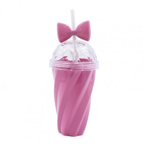 Tasse à eau torsadée avec nœud papillon pour filles, 380ml, en paille, de couleur vive, pour activités de plein air: Rose Red