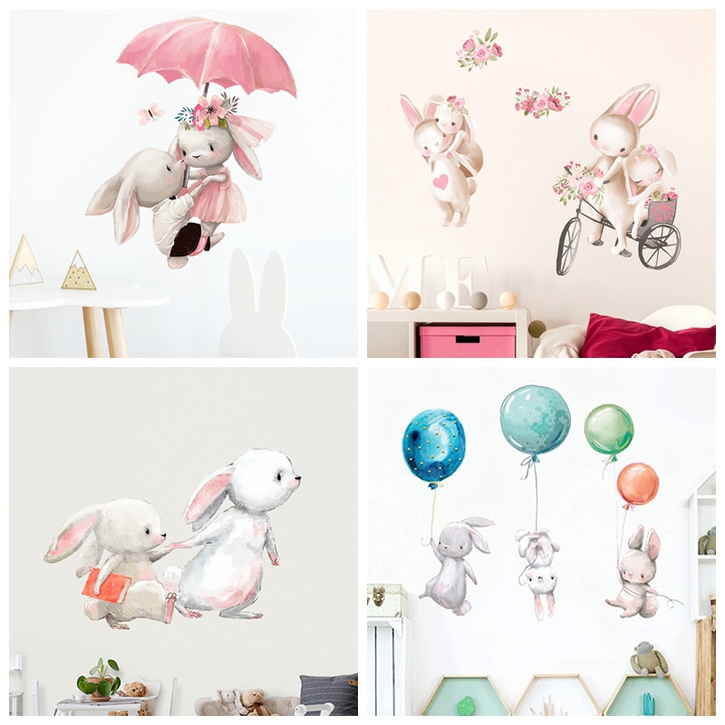 Schattige Konijn Muurstickers Behang Ballet Bunny Stickers Voor Kids Babykamer Muur Decor Cartoon Muur Sticker Home Decoratie