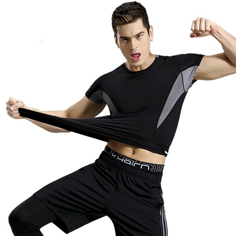 Sportshirt heren fitness hardloop t-shirts korte mouwen top t-shirts elastische sportkleding sportschool bodybuilding training t-shirt rashgard