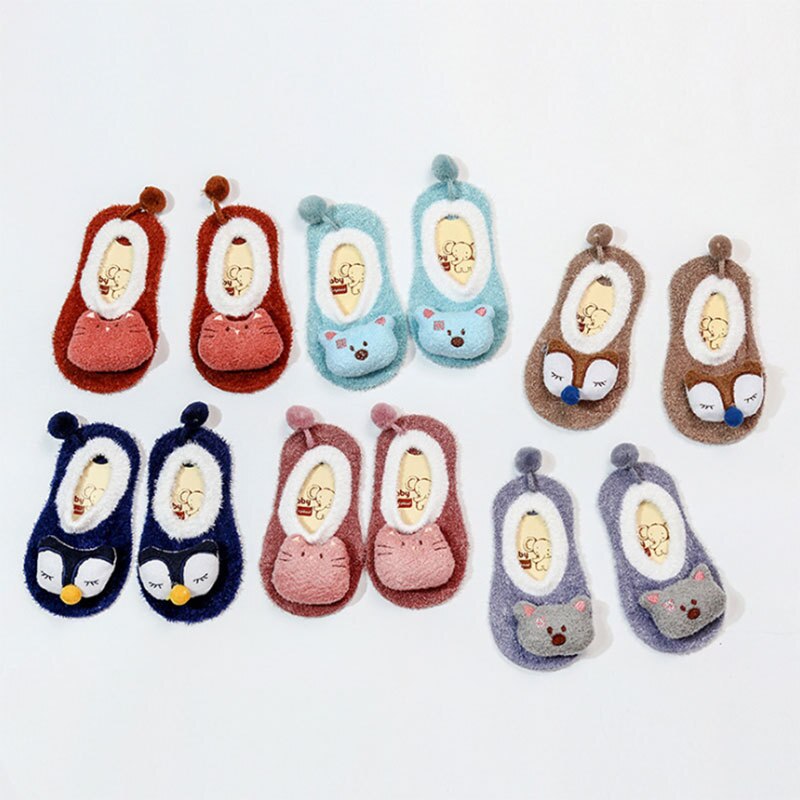 Winterbabysocken mit Karikatur-tiermotiven, rutschfest, weich und warm, für mädchen und jungen, kurze socken, babyaccessoires 0-2y