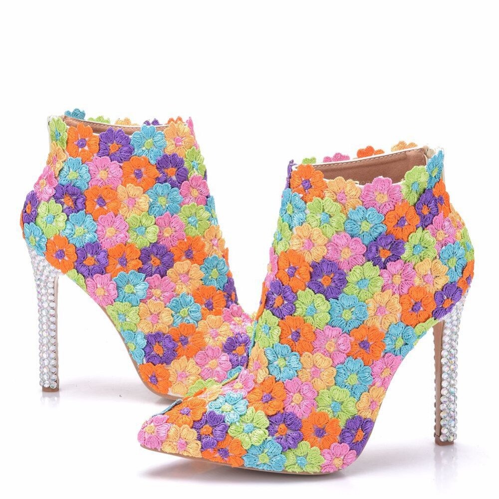 , zapatos de boda de , botines para mujer, invierno, tacones súper finos, 11CM, cremallera, flor, perla, puntiagudos, bota para mujer