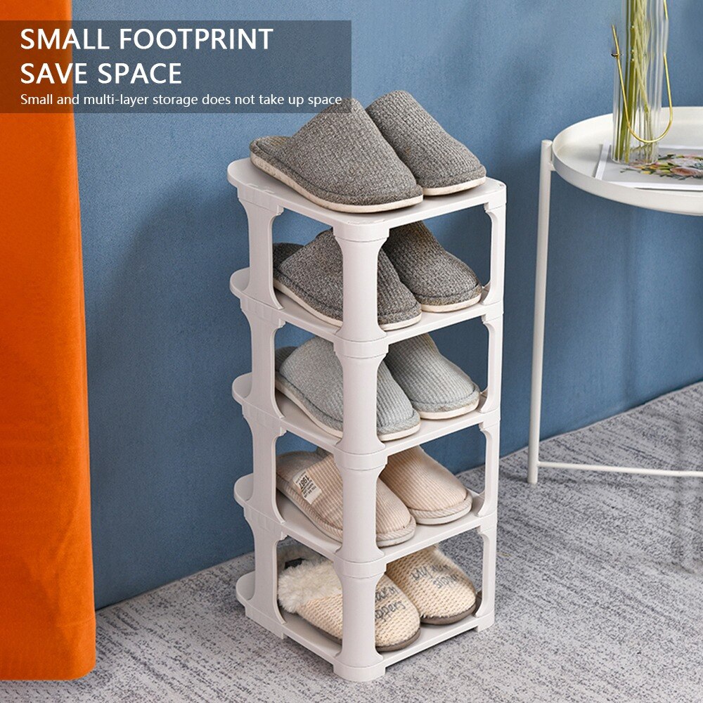 5 Layers Stackable Shoe Hanger Assembly Integrated Large Capacity Shoes Storage Rack PP Space Saving Safety Shoe Stand Organizer