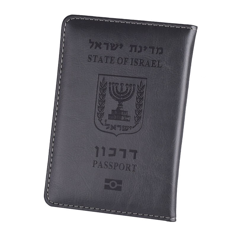 Funda de cuero de Pu para pasaporte de Israel, funda de identificación de Israel, Cartera de viaje para hombres y mujeres de Israel: Grey