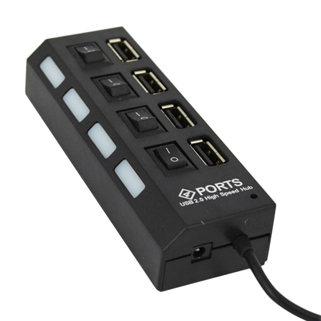 4 Ports USB 2.0 Expansion Splitter Hub with Individual On / Off Switch and LED PC Laptop with 50cm Cable: black