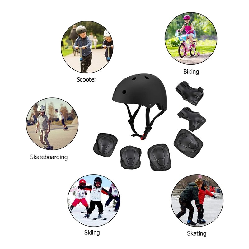 7 Pcs Children's Helmet Pad Set Elbow Knee Wrist Pad Sports Protective Equipment Set Cycling Skating Roller Sport Gear