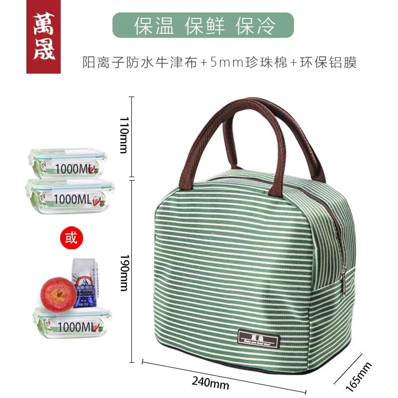 Dikke Lunchbox Tas Isolatie Handtas Riem Rijst Zak Lunch Tas Kantoormedewerker Student Draagbare Lunchbox Tas: Fruit green stripe