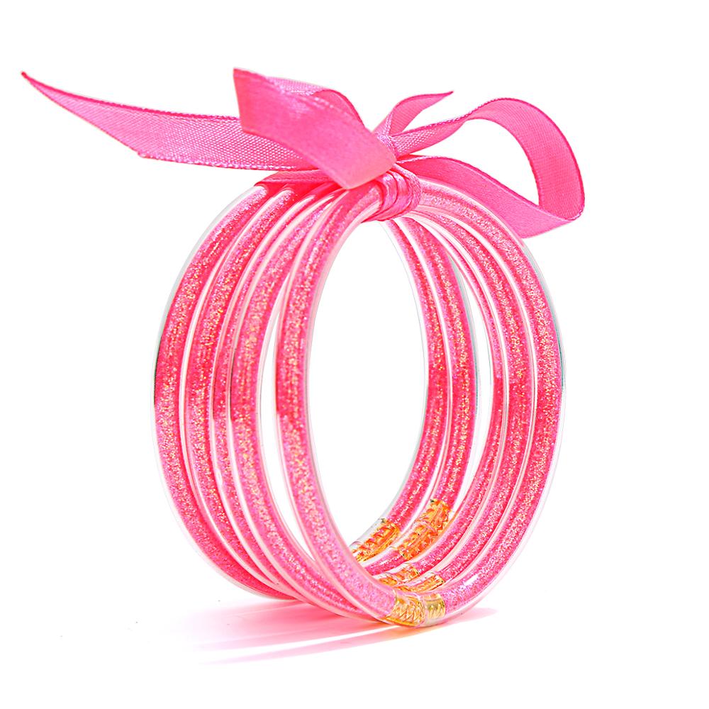 5 PCS/Set Bowknot Gold Silver Color Glitter Bangles Set All Weather Stack Silicone Plastic Glitter Jelly Bracelet: KFB1870-17
