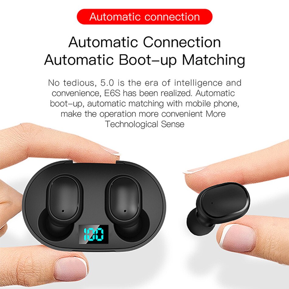 E6s Bluetooth 5.0 Koptelefoon Draadloze In-Ear Sport Oordopjes Stereo Headset Met Microfoon Opladen Doos Voor Xiaomi Apple Samsung huawei