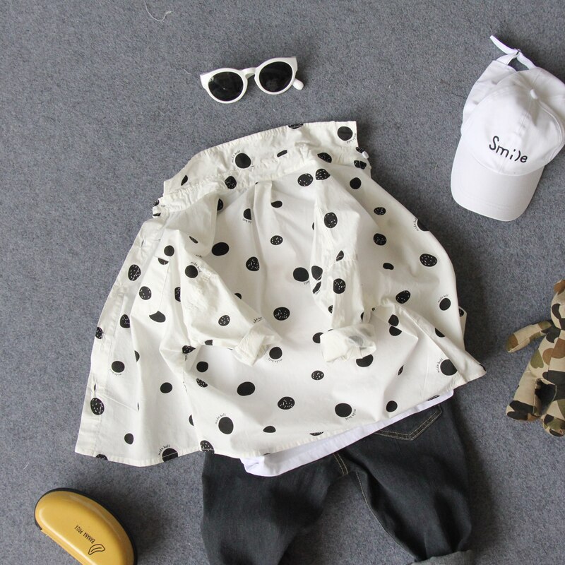 autumn 2-7Y style boys loose polka dot shirt kids long sleeve shirt 1pc boys spring autumn shirt