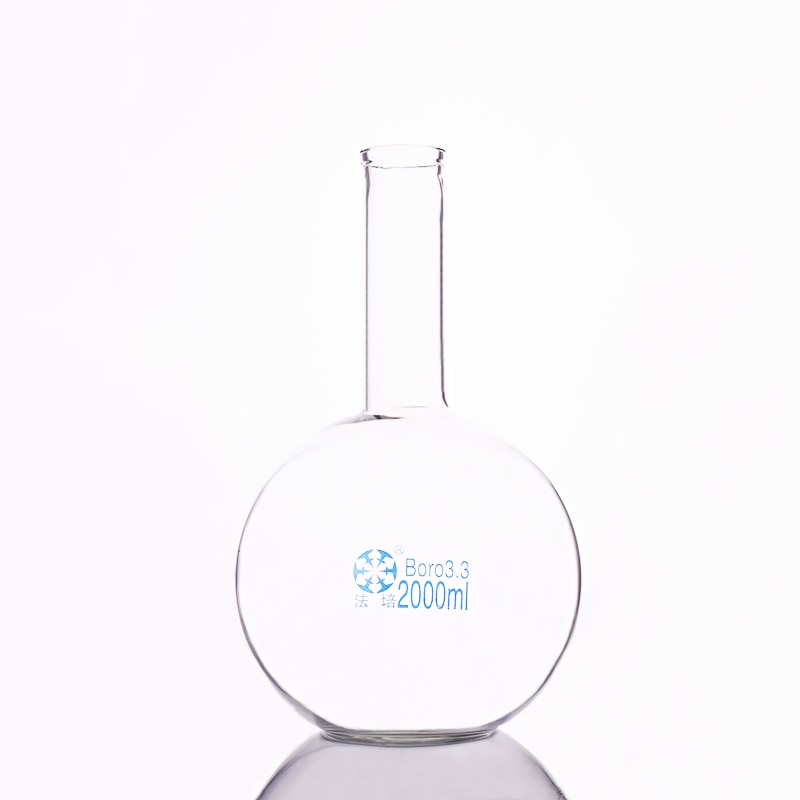 Boiling flask flat bottom long narrow neck,Capacity 2000ml,The O.D. of the neck is about 40mm,Long neck flask with normal mouth