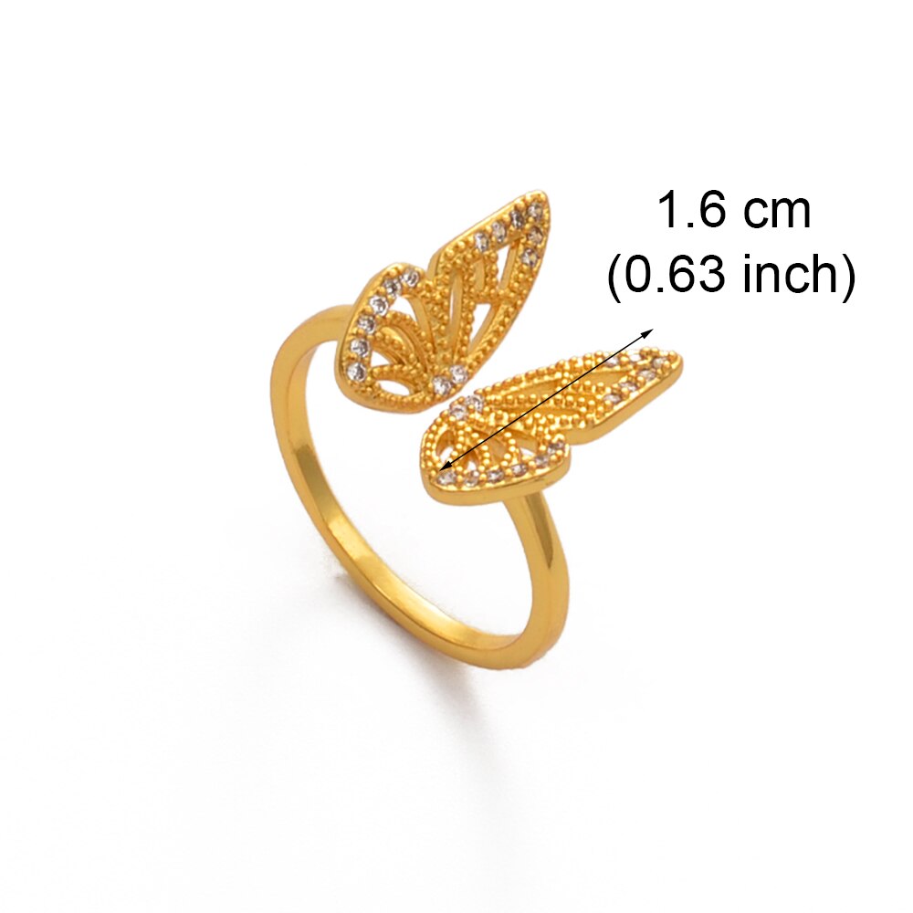 Anniyo Vlinder Ring Voor Vrouwen Goud Kleur Resizable Ring Rhinestone Afrikaanse Arabische Midden-oosten Bruiloft Sieraden #001437