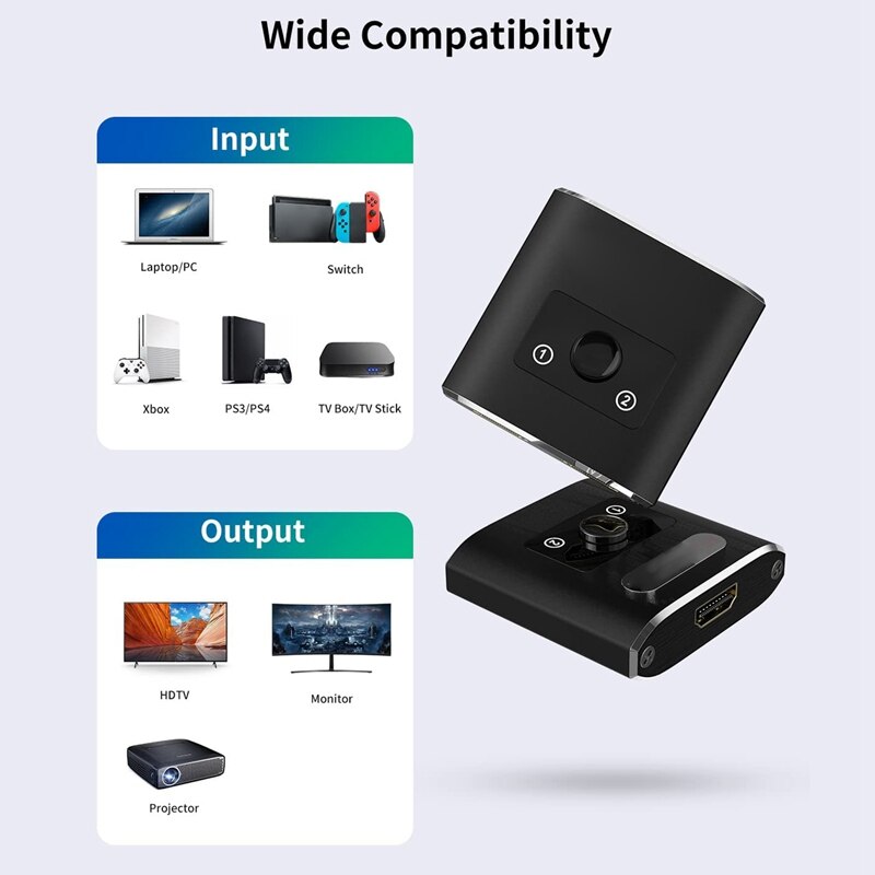 HD Switch 4K @30HZ Switcher Two-in One-Out HD Video 1 in and 2 Out Intelligent Two-Way Switching