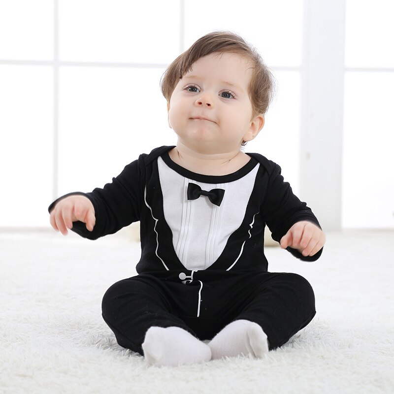 Negro estilo de caballero bebé niño Unisex-bebé primavera y otoño mono Navidad mono Onesie trajes traje