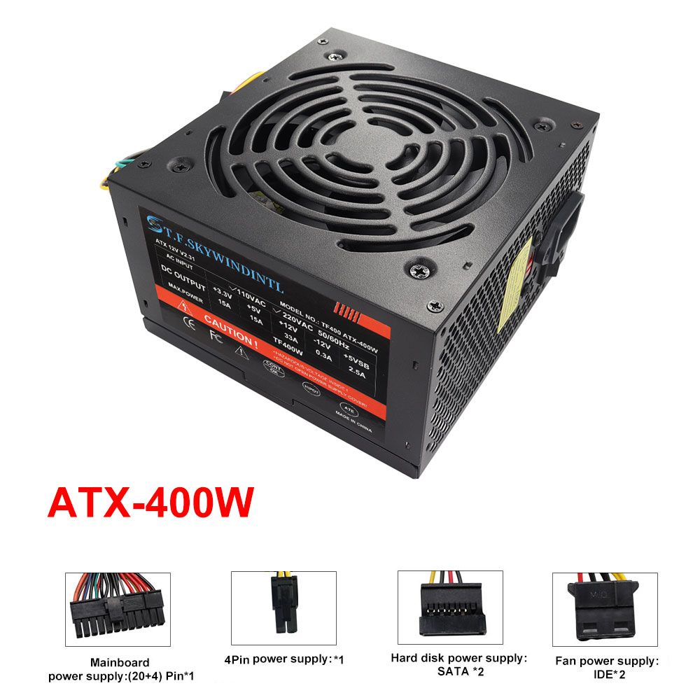 400W Power Supply ATX Active PFC PC Non-Modular 110V/220V 50-60HZ 120MM Silent Fan High Efficiency Power Supply Energy Saving