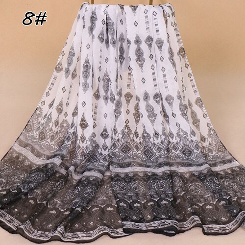 1pc de estilo indio chal de raso estampado seda nueva sensación transpirable chal hiyabs otoño mujer delgada secreto estampado barato bufanda XQ289: 8 white