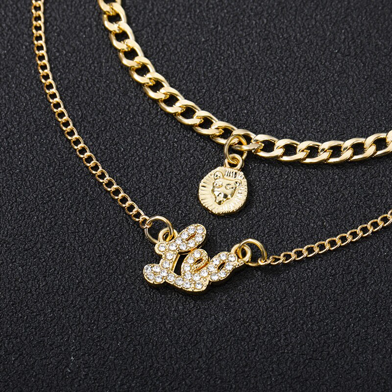 Creatività europea doppio strato zircone collana gioielli ragazze 12 costellazione zodiaco collana di cristallo lettera per le donne