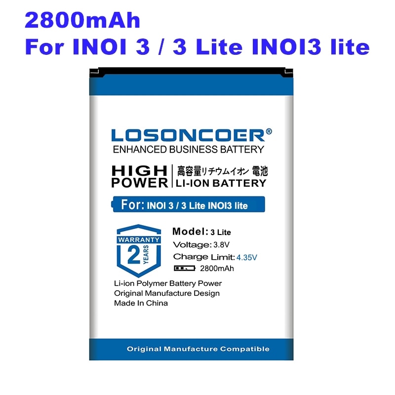 0 cyclus 100%  losoncoer 2800 mah batterij voor inoi 3 / 3 lite inoi 3 lite 100%  smartphone oplaadbare batterij
