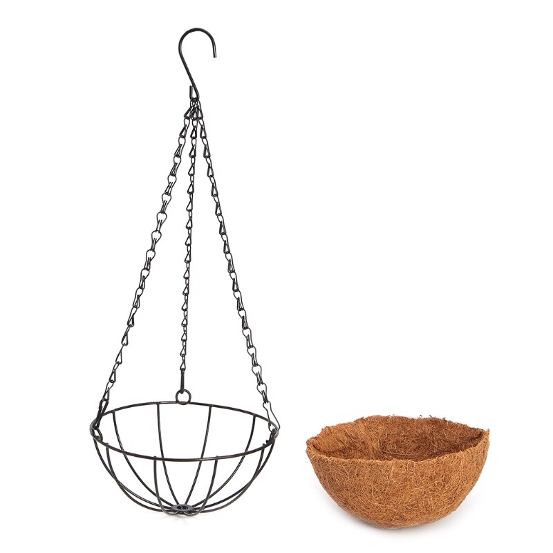 Maceta colgante de coco para flores y verduras, maceta para decoración de jardín, arte del hierro,