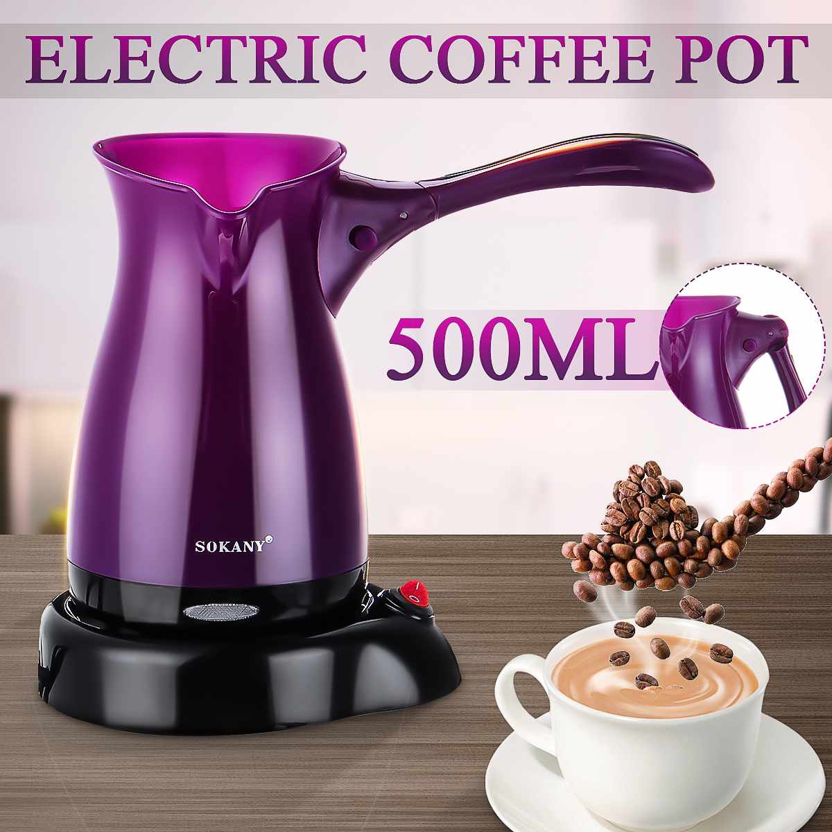 500ml bærbar elektrisk kaffemaskine tyrkisk græsk kaffemaskine 220v espresso te moka gryde madkedel kedel skridsikker base