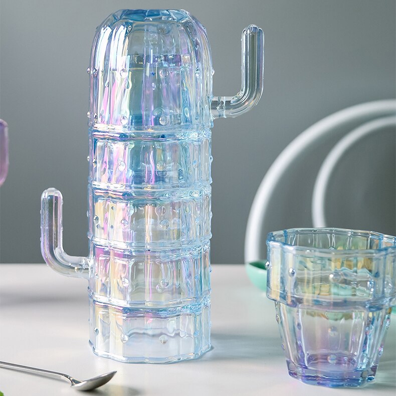 Glaskoppuppsättning kaktusglasuppsättning juicekopp grönt målat glasjuice kaffemugg te 6 st/uppsättning vattenkoppar för dricksuppsättning: Mång