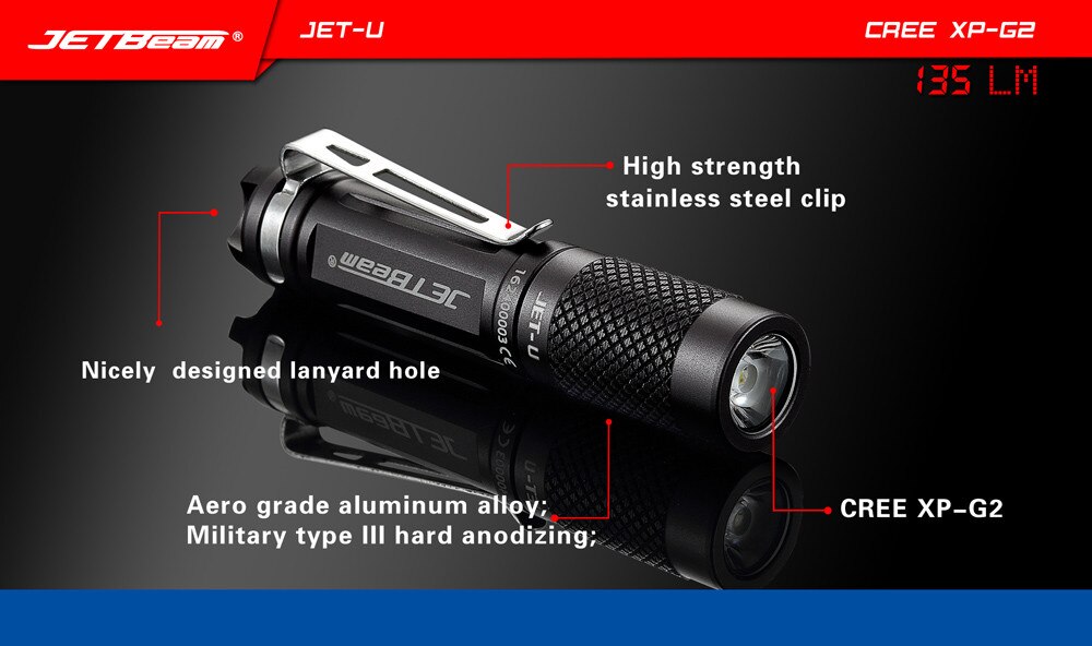 JETbeam JET U(JET ) XP G2 135LM Mini Portable Waterproof LED Flashlight Torch Latarka Handheld Linterna telescopic baton