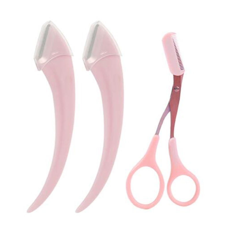 El más cuchillo para recortar cejas, maquinilla de afeitar para la cara para mujeres, tijeras profesionales para cejas, peine, recortador de cejas, raspador, accesorios: Oro