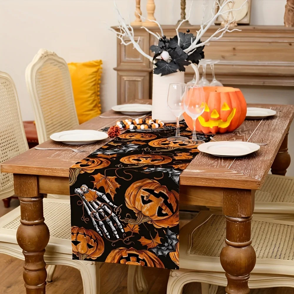 Bohemisk halloween 1 halloween-tema bordlöpare dekoration pumpa fladdermus skalle element lämplig för fest festival dekoration