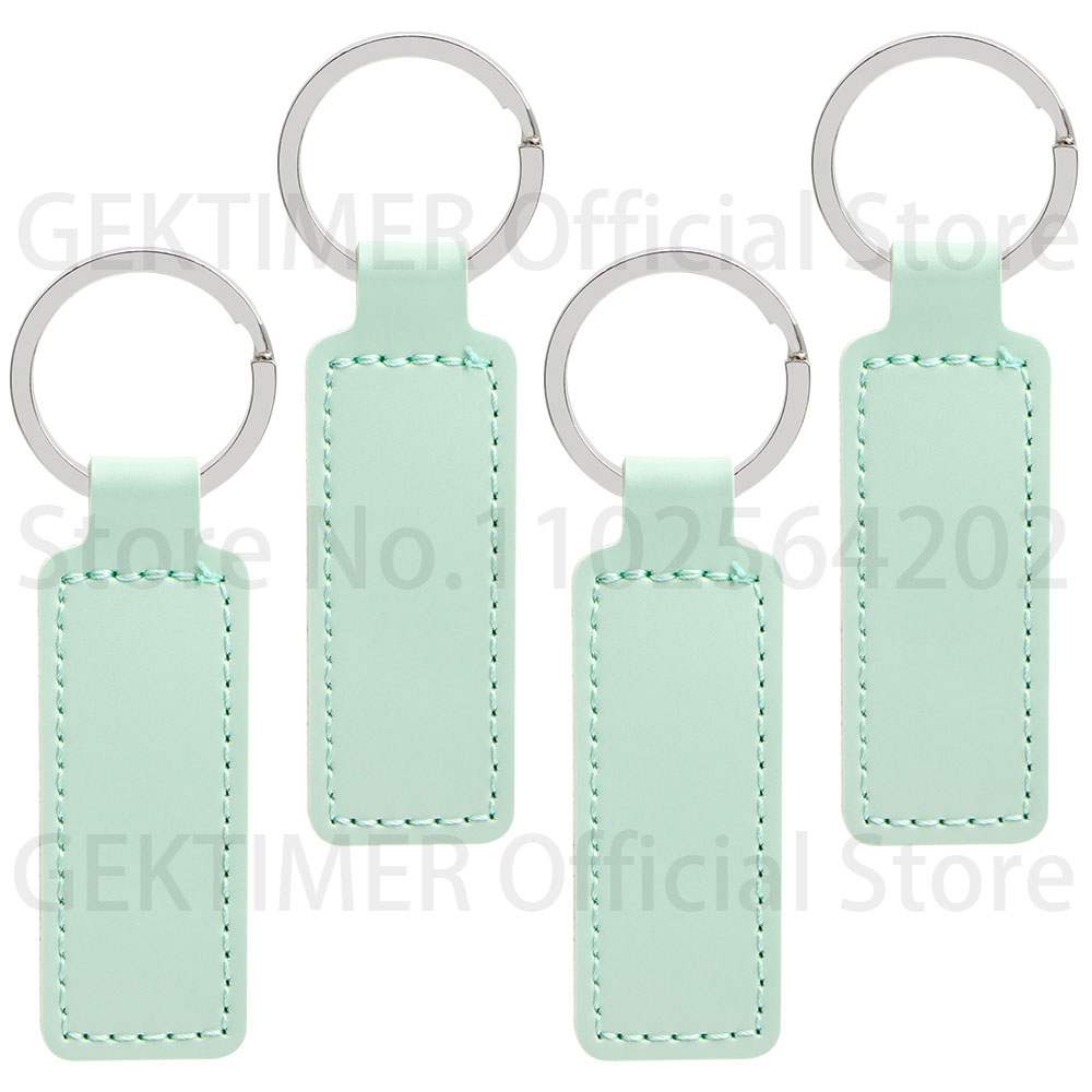 10 Stuks Heldere PU Lederen Sleutelhanger dubbelzijdig Customiz Auto Draad Metalen Hanger PU Sleutelhanger Eenvoudige Sleutelhangers Keyholde: turquoise