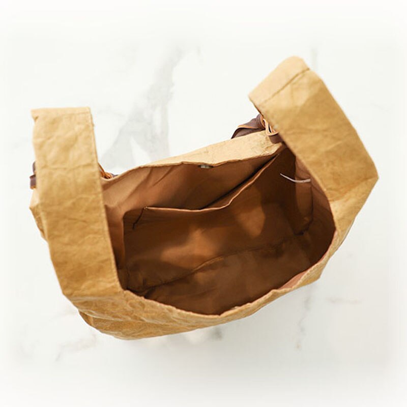 Hylhexyr Weibliche Eimer Geformt Handtaschen khaki Kraft Papier Einkaufstasche Dame Einzelnen Schulter Tragetaschen Für Arbeits Offene