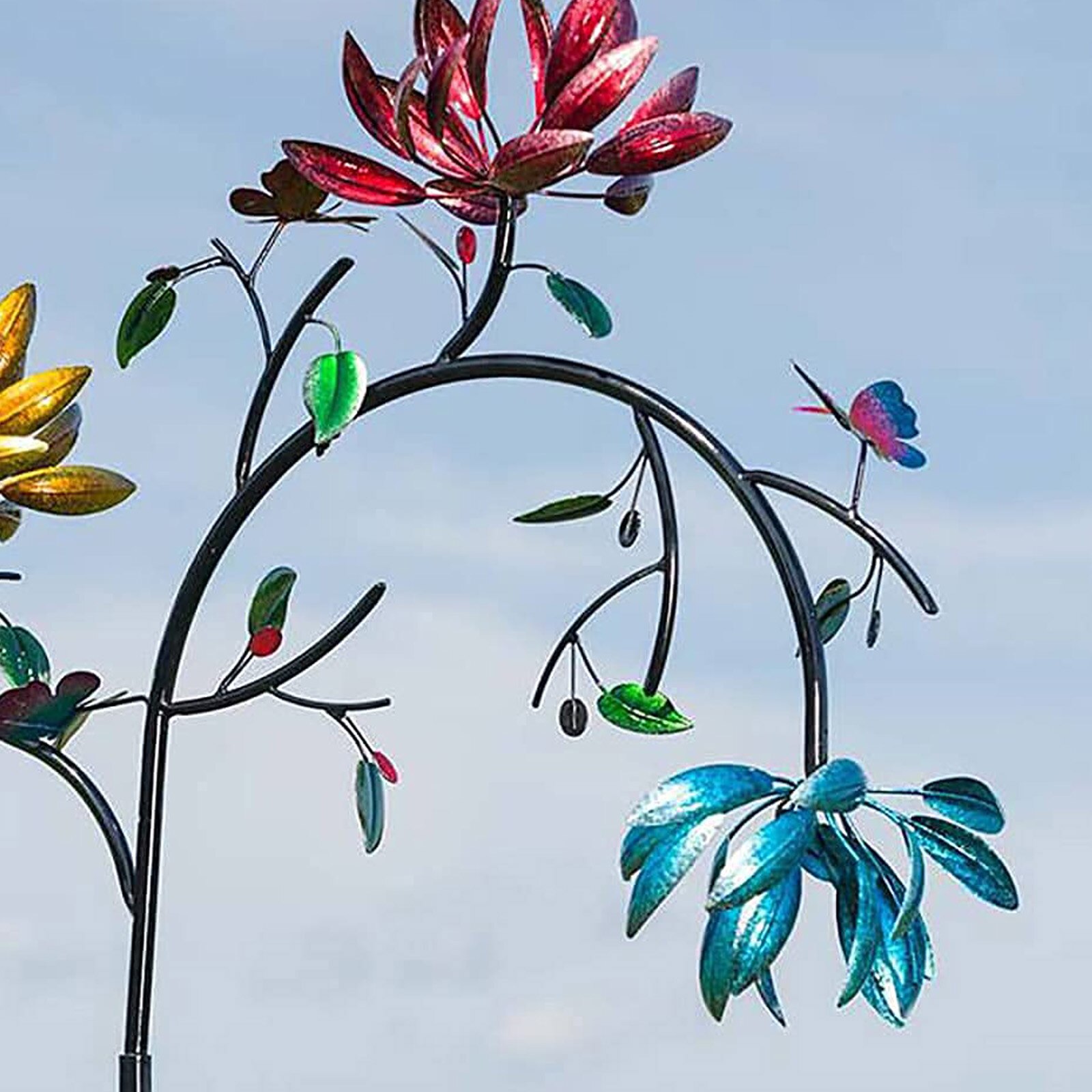 Creatieve Wind Spinners Grote Metalen Wind Spin Met Drie Spin Bloemen En Vlinders Wind Spinners Outdoor Decoratie Voor Tuin