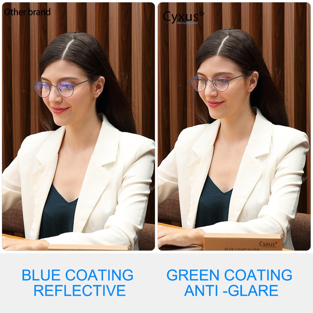 Cyxus Anti lumière bleue ordinateur lunettes Anti-fatigue oculaire bloquant UV400 coréen rond métal cadre lunettes pour femmes hommes 8702