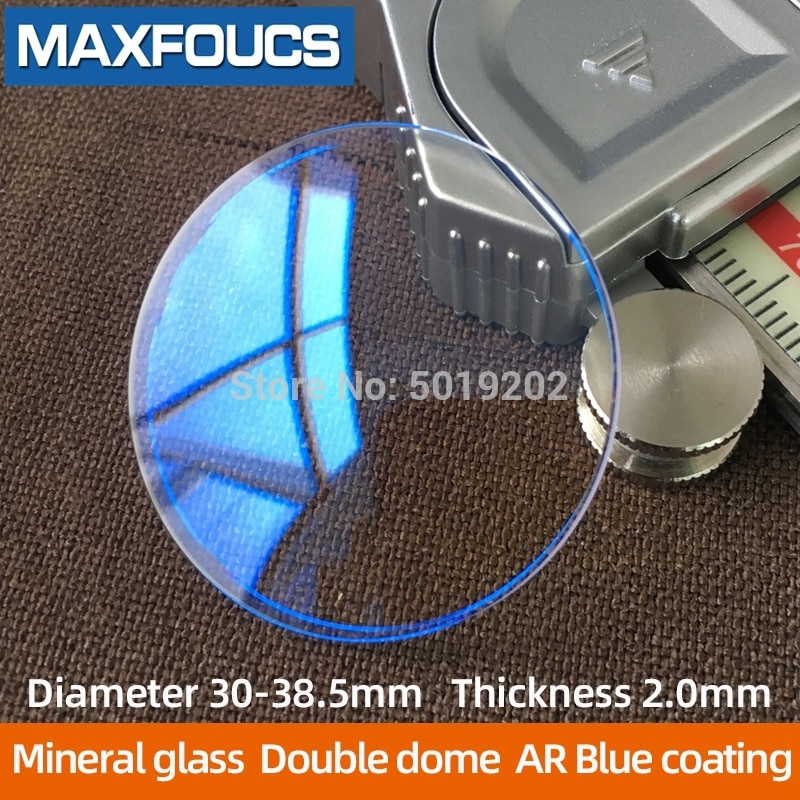 Ar sininen pinnoite kaksoiskupolin paksuus 2.0 mm halkaisija 30 ~ 38.5 mm kellolasi mineraalilasi kupolilasi 1 kpl