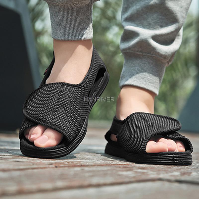 Verão sapatos diabéticos confortáveis pé gordo polegar instep altura do pé inchaço código de meia-idade e idosos sandálias diabetes