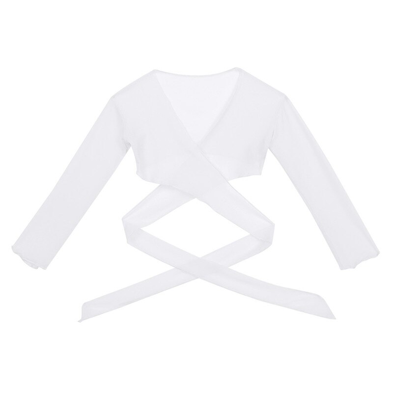 Kids Girls Classic Mesh Ballet Costume Long Sleeve Wrap Top with Adjustable Tie Closure Flower Bridesmaid Wedding Dress Wrap