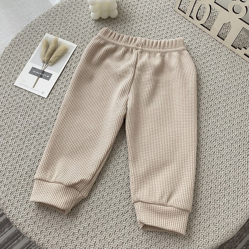 8874 bebê calça outono 2021 novo waffle urso calças bonito moda bebê menino calças adorável urso menina calça 0-3year crianças